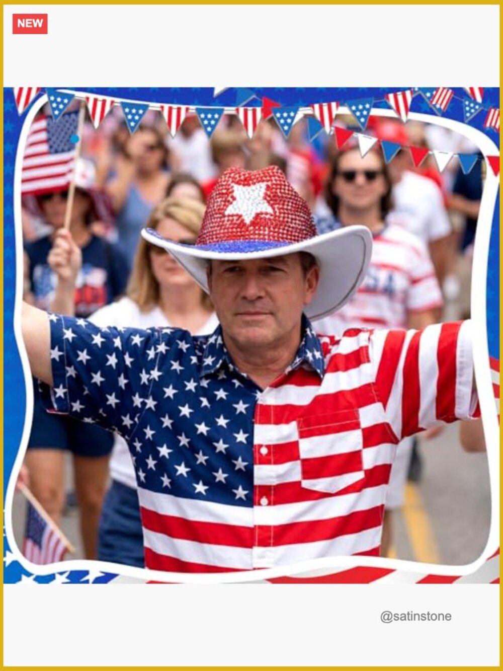 Rhinestone Cowboy Hat Patriotic Independence Day Felt Hat Western Headwear - Picture 5 of 7